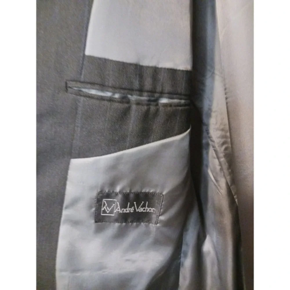 100%‎ Pure Wool Andre Vacor Grey Mens Career Business Suit Jacket Blazer 42L